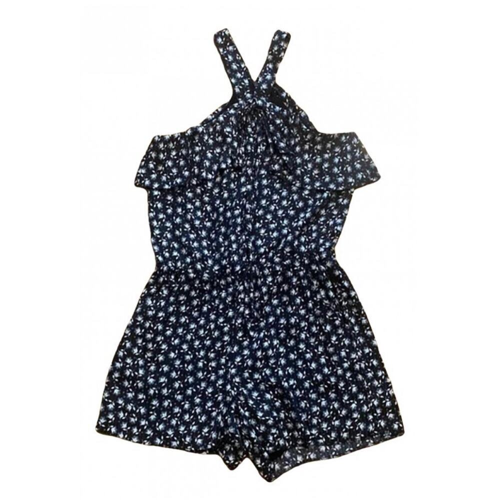 ANN TAYLOR LOFT Black White Floral Print Ruffle Shorts Tie Tank Top Romper  M - Picture 10 of 12